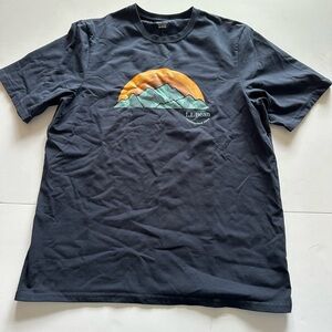 L.L. Bean Navy Short-Sleeve Tee with Orange Sun & Teal Mountain Graphic